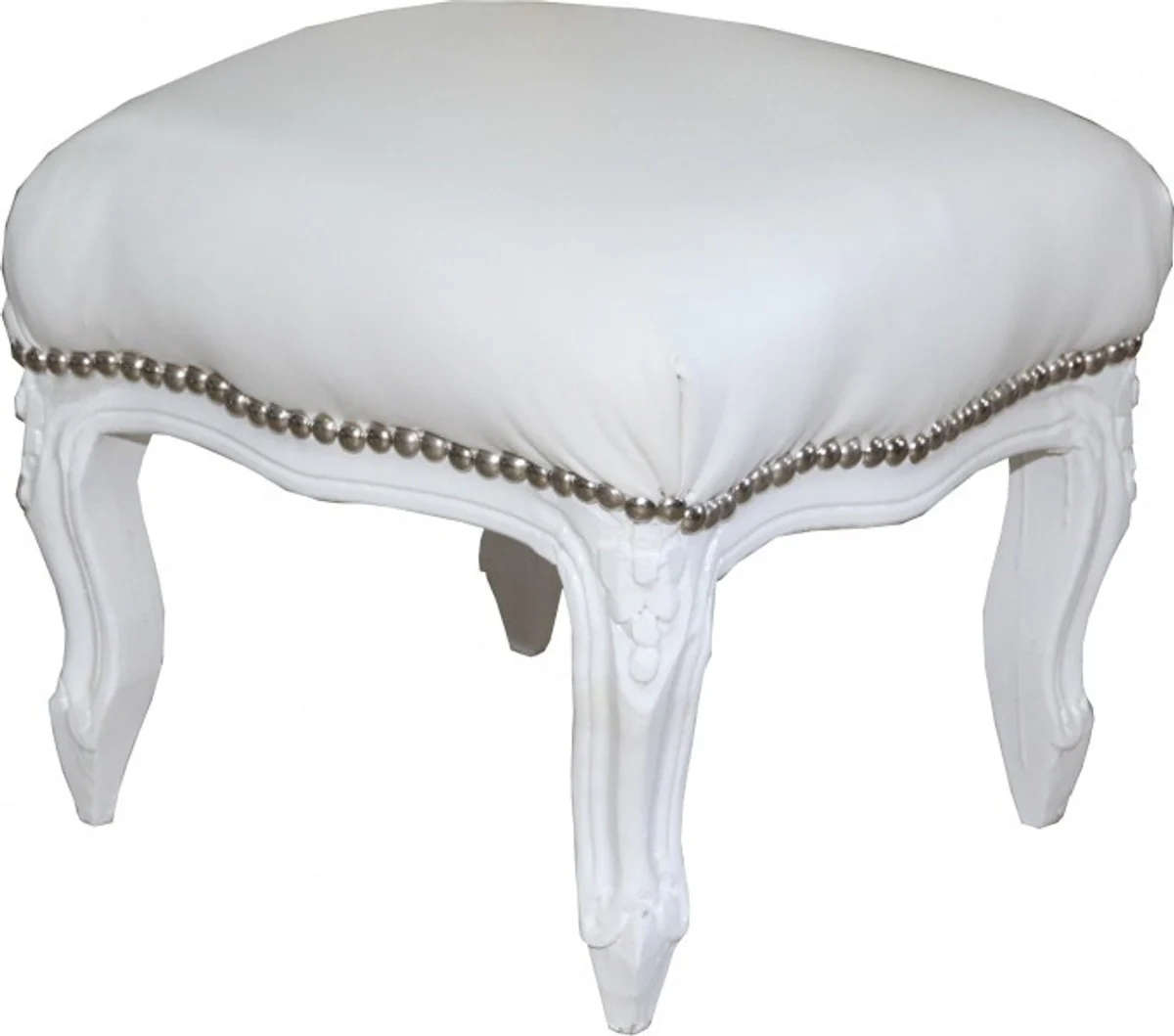 Casa Padrino barroco taburete blanco / mirada de cuero blanco