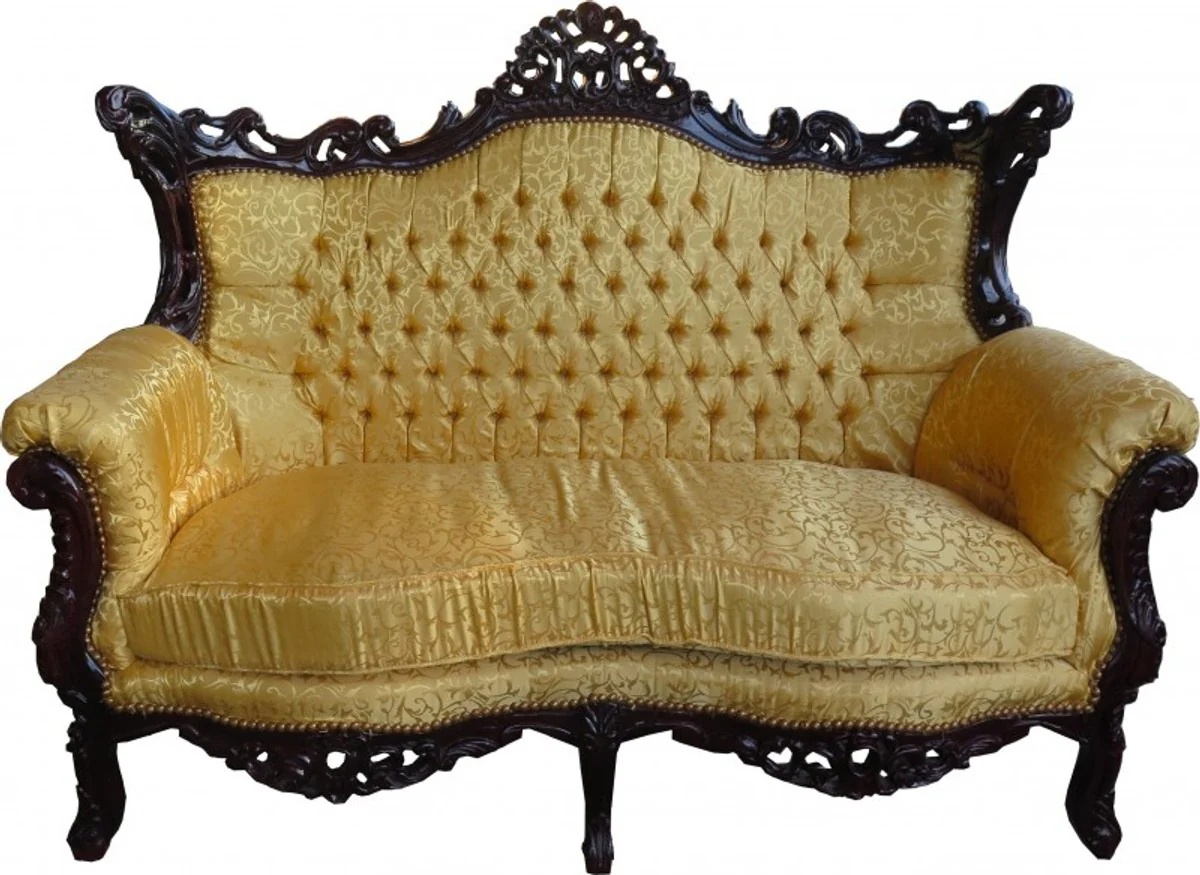 Casa Padrino Baroque 2-seater sofa Master Gold Pattern / Mahagony Brown - antique style room furniture