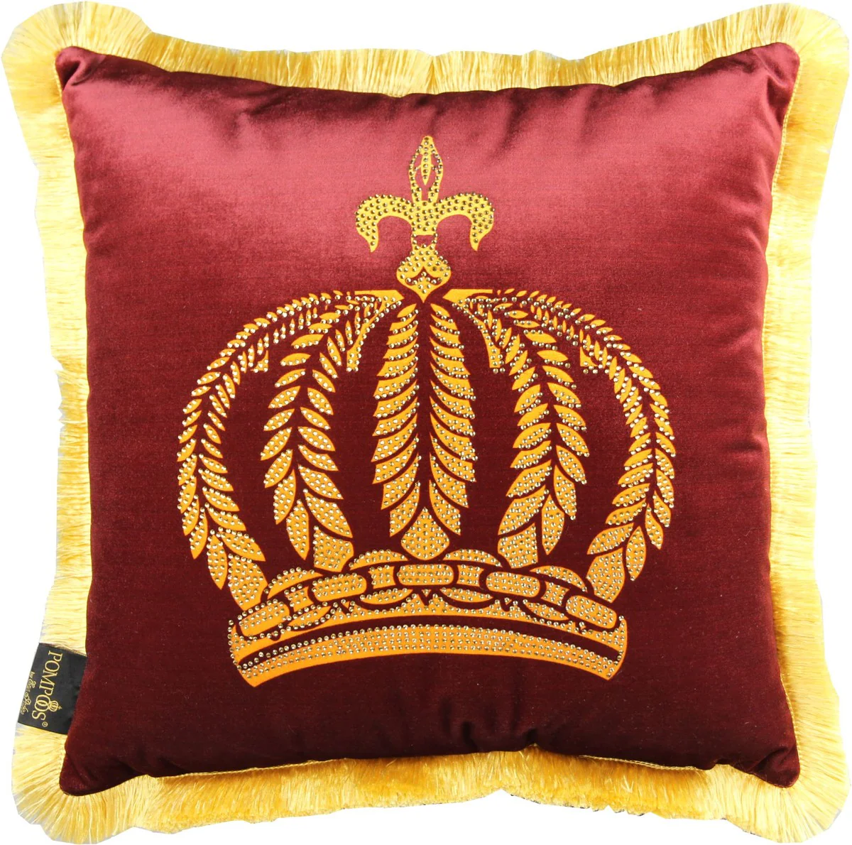 Harald Gl??ckler Luxury Throw Pillow Pomp??s by Casa Padrino Bordeaux / Gold Crown with Rhinestones - Gl??ckler Pillow
