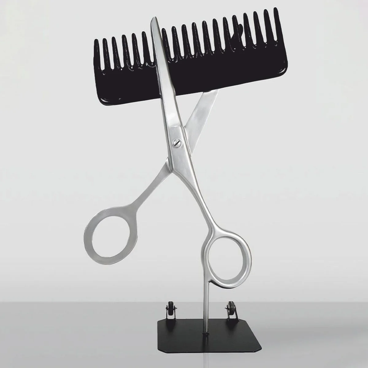 Casa Padrino tijeras y peine decorativos XXL plata / negro A. 175 cm - Decoraci¨®n de peluquer¨ªa