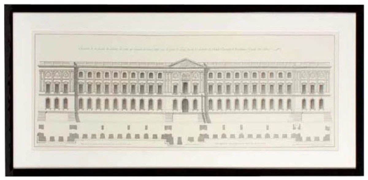 Casa Padrino Pictures / Art Print Set Fachada del Louvre Multicolor 109 x H. 52 cm - Decoración de la Sala de Estar de Lujo