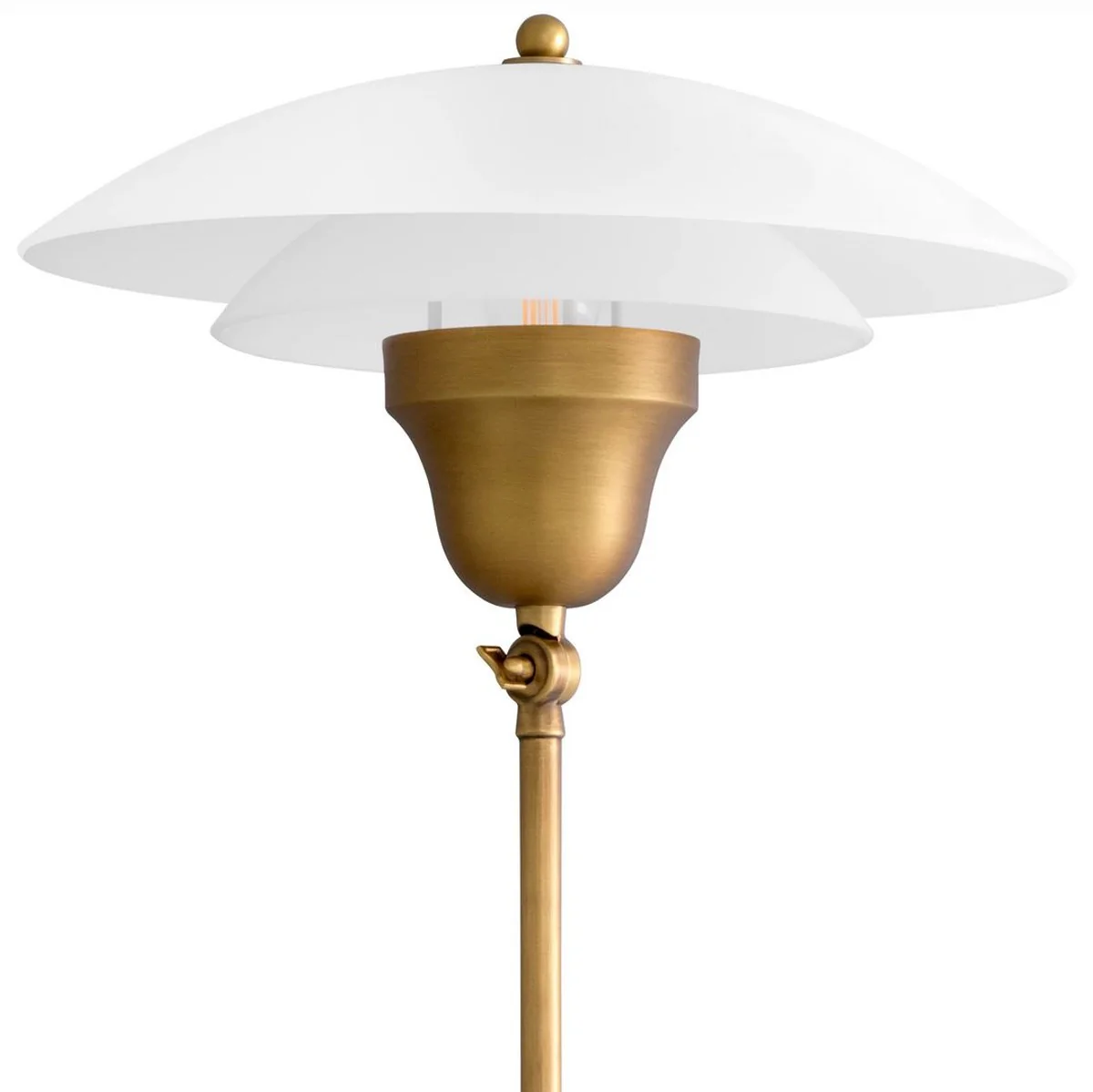 Casa Padrino lámpara de pie de lujo latón antiguo / blanco / negro Ø 39 x A. 155 cm - Lámpara de pie con pantalla redonda de cristal y pie de mármol - Lámparas de pie de lujo - Luces de lujo