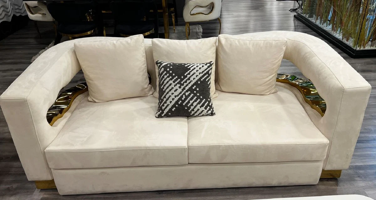 Casa Padrino sof¨¢ de lujo de 2 plazas crema / oro 205 x 100 x A. 77 cm - Sof¨¢ de sal¨®n - Sof¨¢ de hotel - Muebles de sal¨®n - Muebles de hotel - Muebles de lujo - Interiores de lujo