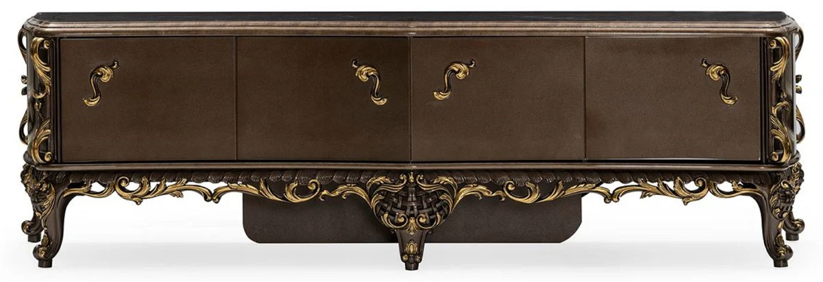 Casa Padrino gabinete TV barroco de lujo marrón / oro - Magnífico aparador de madera maciza con 4 puertas - Muebles de salón en estilo barroco - Muebles barrocos - Noble y Magnífico