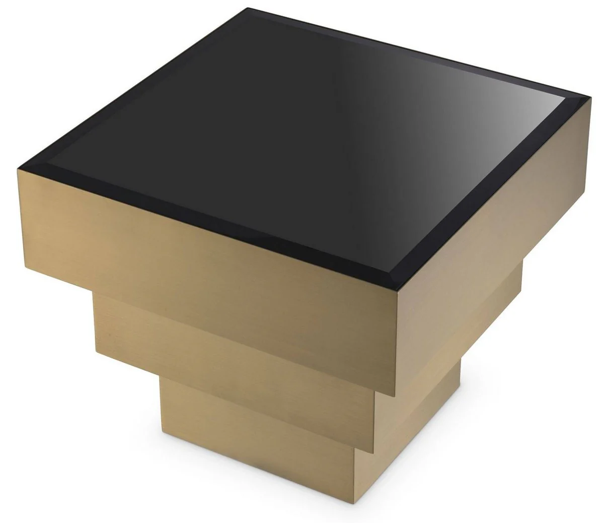 Casa Padrino mesa auxiliar de lujo lat¨®n / negro 55 x 55 x A. 45 cm - Mesa cuadrada de acero inoxidable con tapa de vidrio - Muebles de sal¨®n - Muebles de Lujo