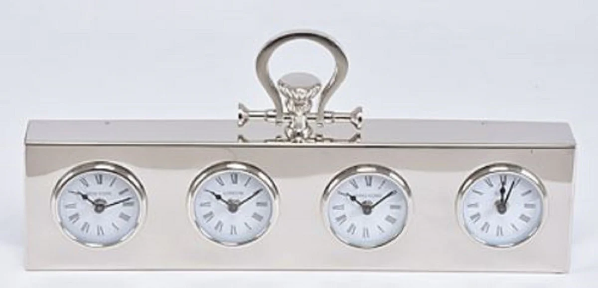 Casa Padrino reloj de mesa de lujo plata 49 x 5 x H. 25 cm - Reloj de Latón Decorativo