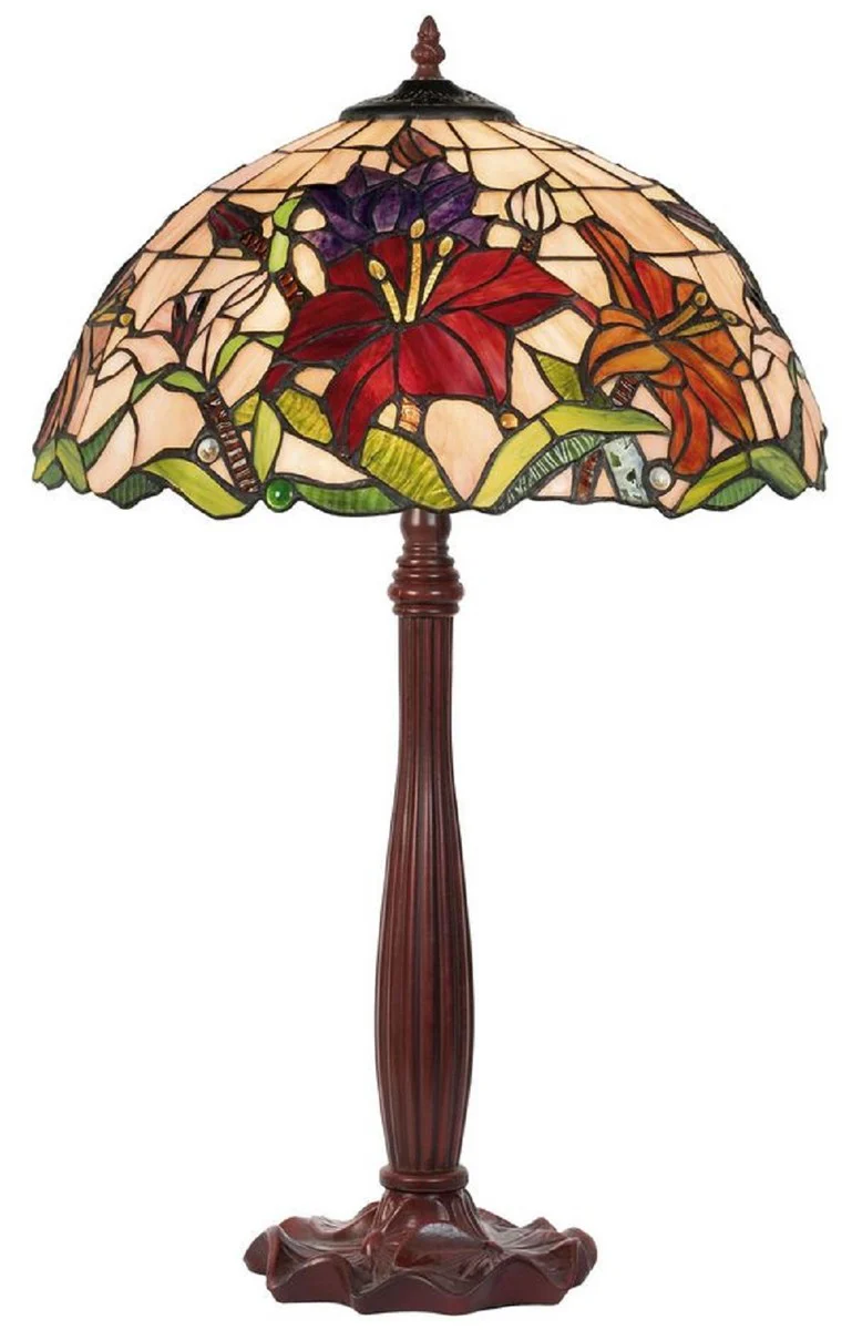 Casa Padrino lámpara de mesa Tiffany de lujo multicolor Ø 40 x A. 64 cm - Lámpara de escritorio Tiffany redonda - Luces de lujo - Interior de lujo