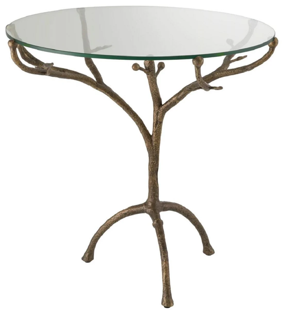 Casa Padrino mesa auxiliar de lujo lat¨®n antiguo ? 79,5 x A. 75 cm - Mesa tr¨ªpode redonda de lat¨®n con tapa de vidrio - Muebles de sal¨®n - Colecci¨®n de Lujo