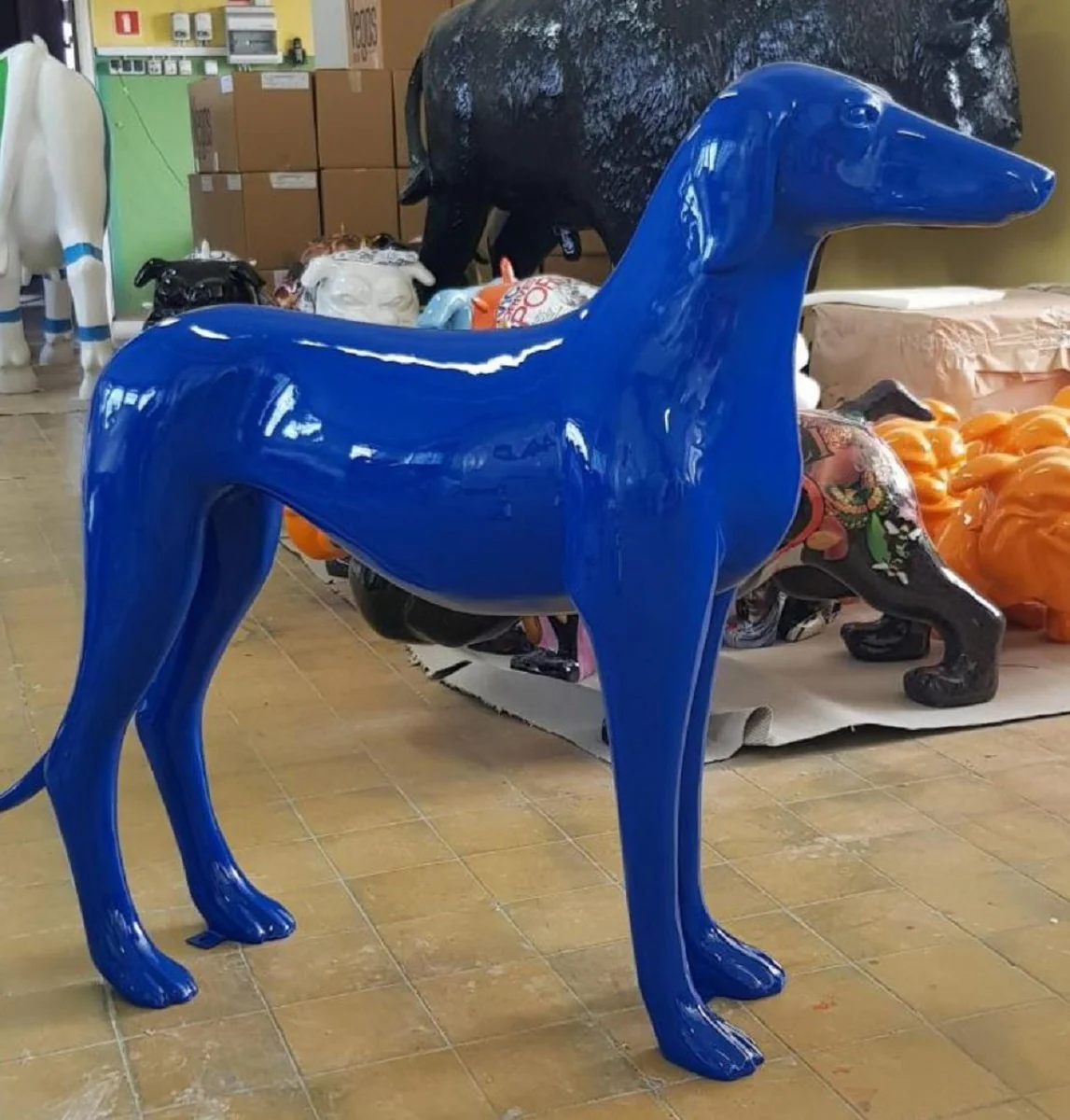 Casa Padrino escultura decorativa XXL galgo azul 110 cm - Decoraci¨®n de sal¨®n y jard¨ªn