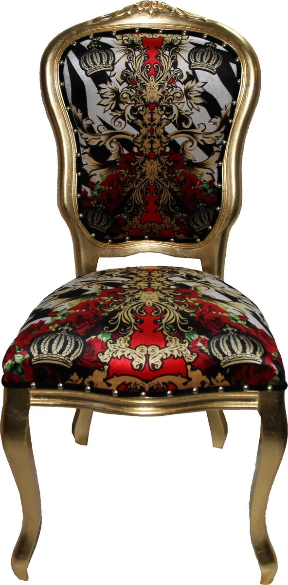 Pomp??s by Casa Padrino Luxury - Silla de comedor barroco Black / White / Red / Gold Crown - Pomp??ser Baroque Chair, dise?ada por Harald Gl??ckler