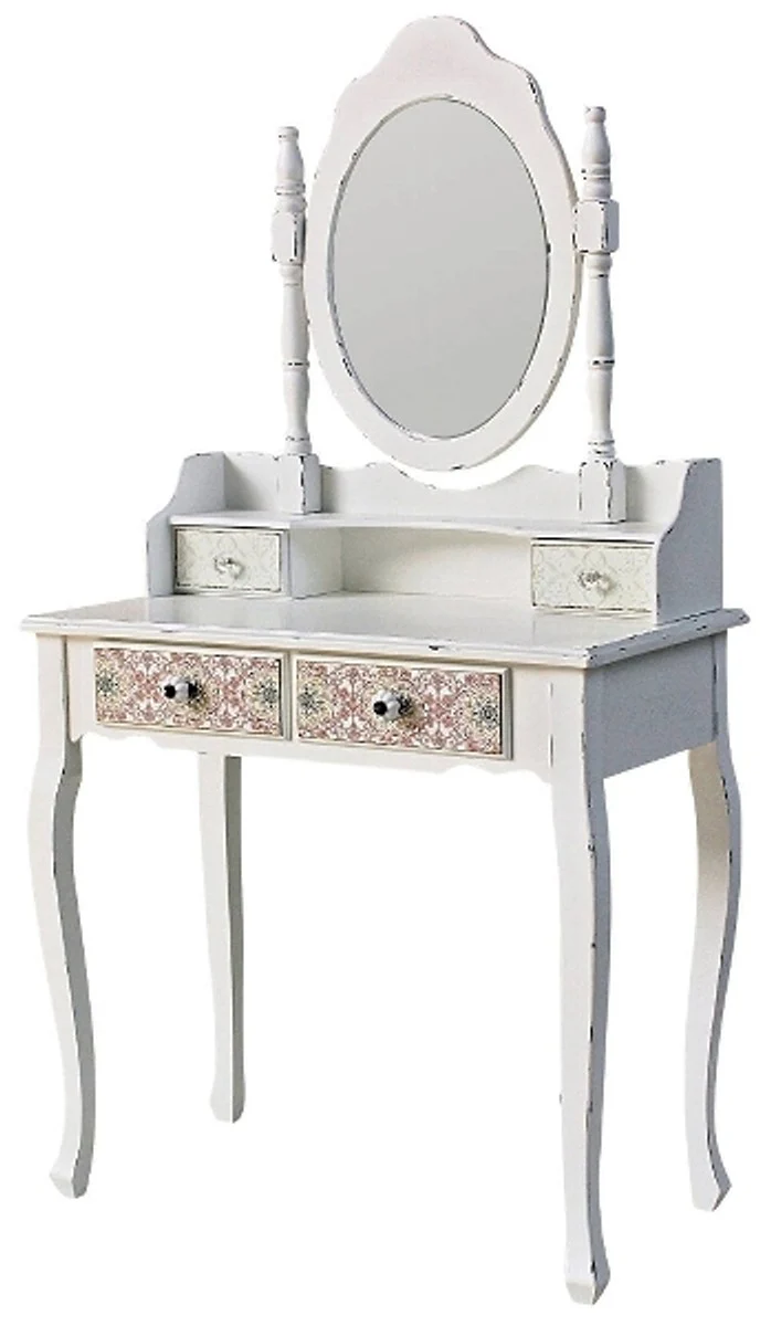 Casa Padrino Country Style Make-Up Table Antique White / Multicolored 75 x 40 x H. 140 cm - Furniture in Shabby Chic Design