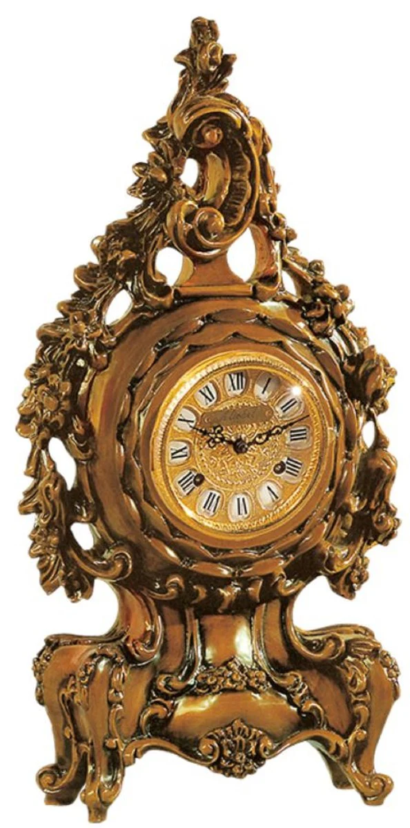 Casa Padrino reloj de mesa barroco de lujo marrón / oro - Magnífico reloj de estilo barroco - Reloj de sobremesa barroco tallado a mano - Calidad de lujo - Hecho en Italia