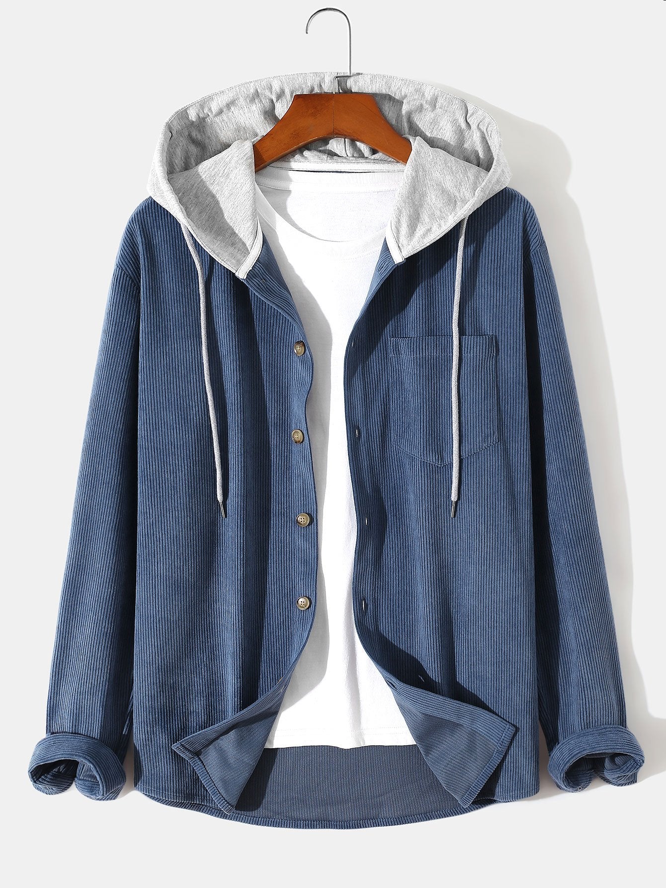 Long Sleeve Hooded Corduroy Overshirt
