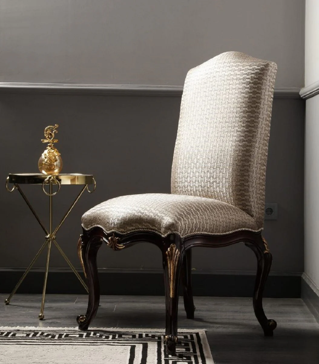 Casa Padrino silla de comedor barroco de lujo plata / marrón oscuro / oro A. 116 cm - Muebles de comedor barrocos