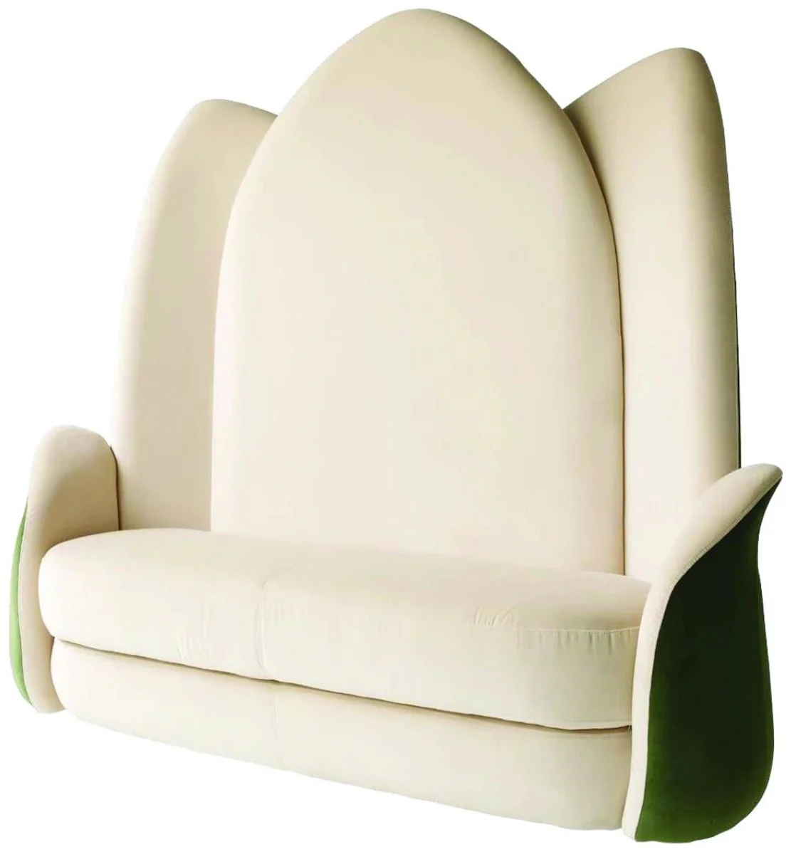 Casa Padrino banco de dise?o de lujo flor de loto crema / verde 162 x 64 x A. 170 cm - Noble banco de terciopelo acolchado con respaldo alto - Muebles de Hotel - Calidad de Lujo - Hecho en Italia