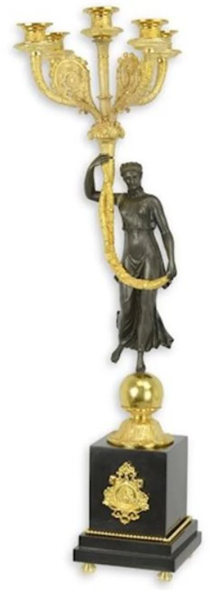 Casa Padrino portavela barroco con una figura de bronce decorativa y base de mármol 26,5 x 26,5 x A. 68,5 cm - Elegante portavela de 5 llamas - Accesorios decorativos en estilo barroco