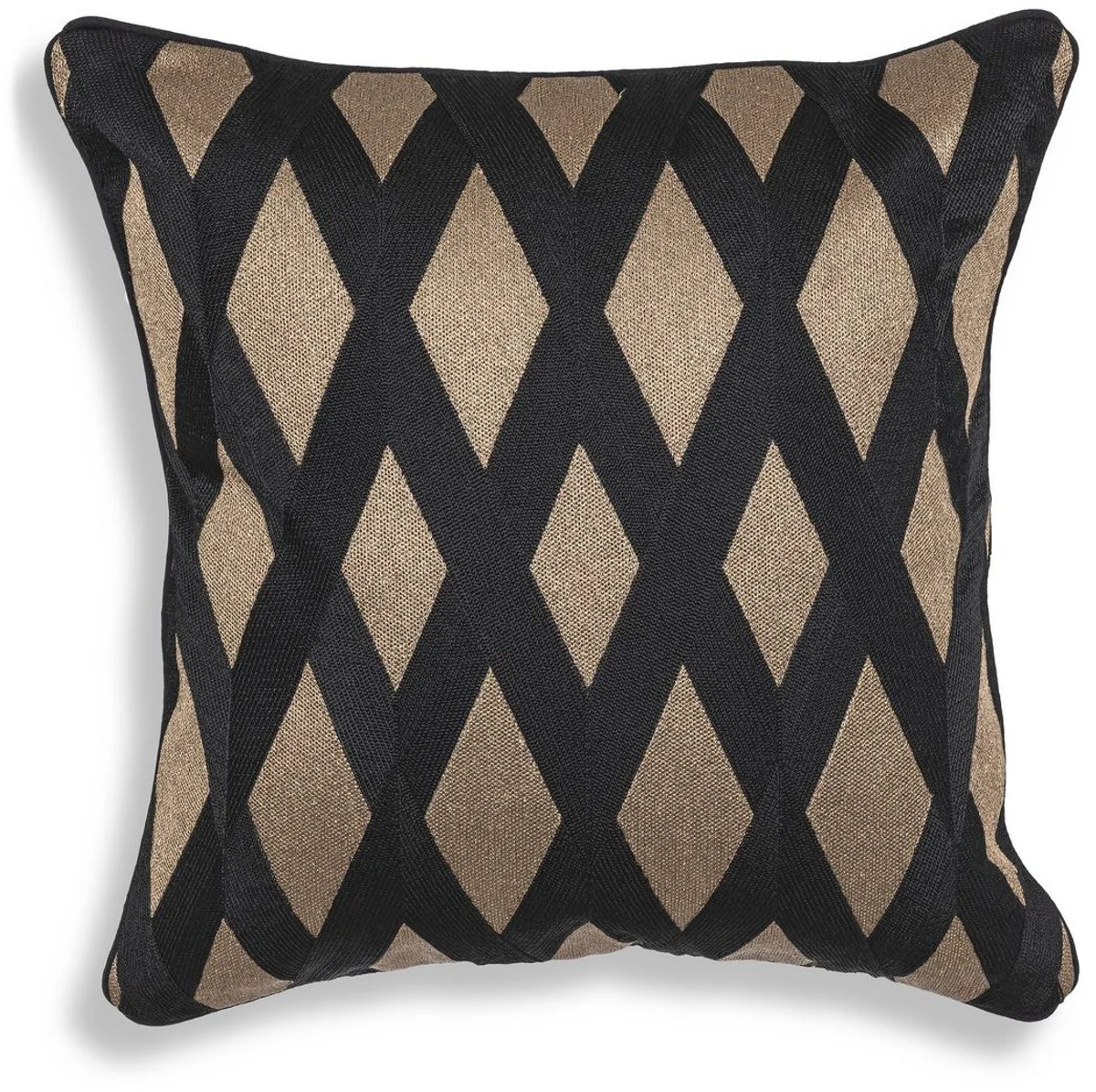 Casa Padrino cojín decorativa de lujo negro / oro 50 x 50 cm - Almohada decorativa noble con patrón de diamante elegante - Calidad de Lujo - Colección Hotel
