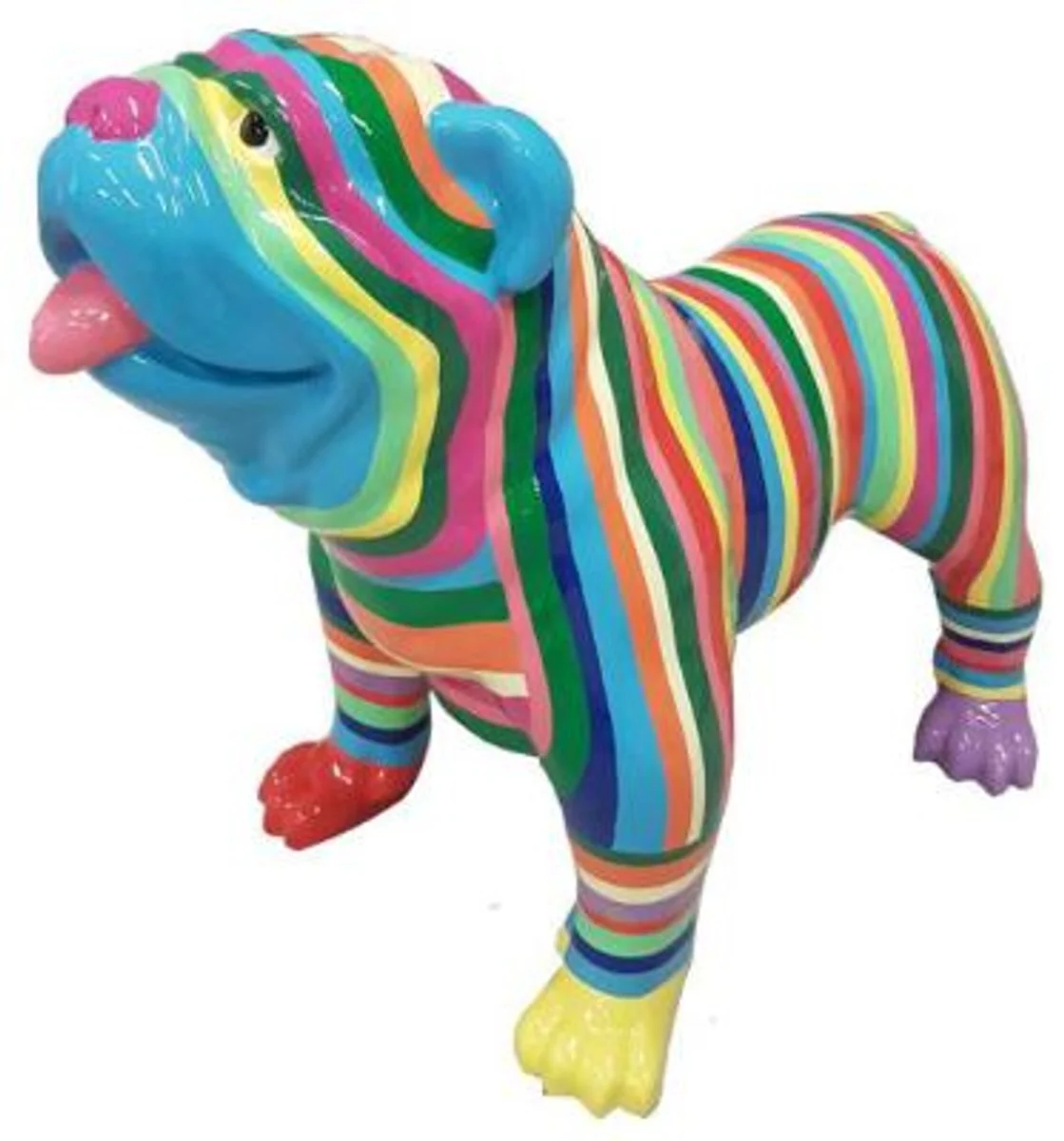 Casa Padrino figura decorativa de diseño perro buldog rayas multicolor 90 x A. 74 cm - Escultura decorativa resistente a la intemperie - Decoración de Sala de Estar