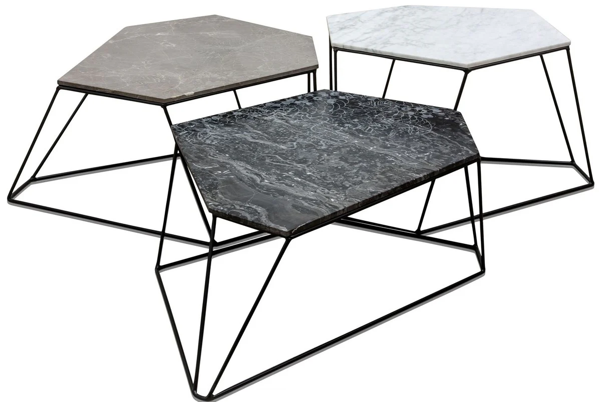 Casa Padrino mesa de centro de diseño conjunto de 3 blanco / gris / negro con patrón - Muebles de Salón de Lujo