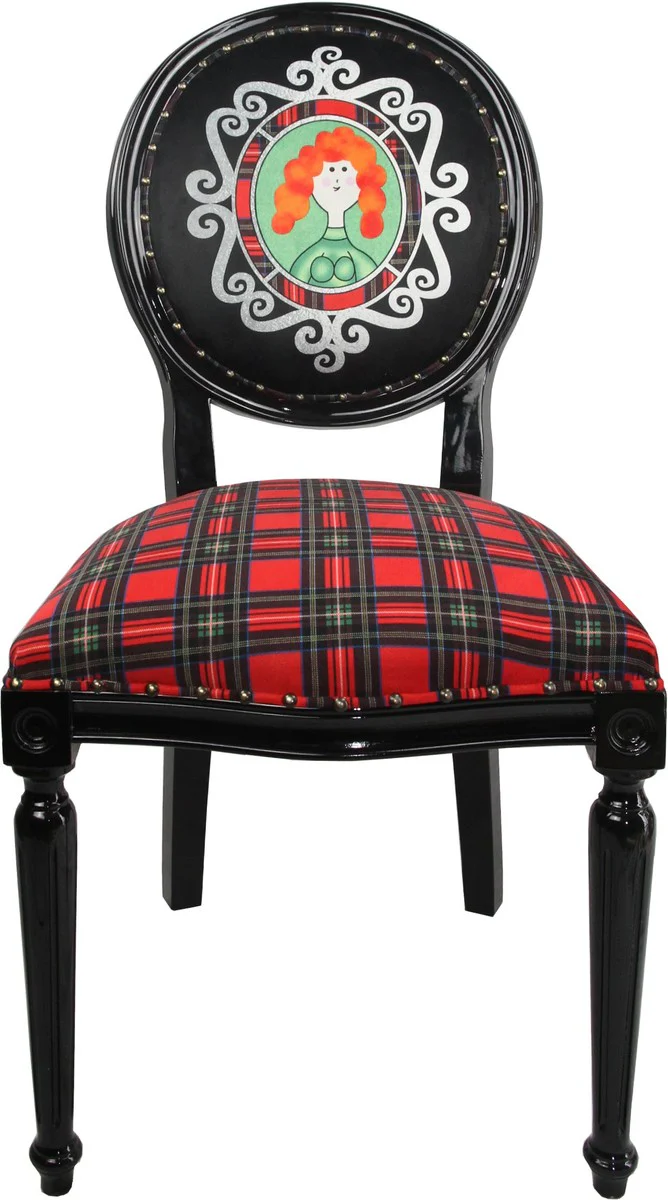 Casa Padrino barroco de lujo silla de comedor sin brazos Escocia Karo / Mujer Negro - Silla del dise?ador - Edici¨®n Limitada