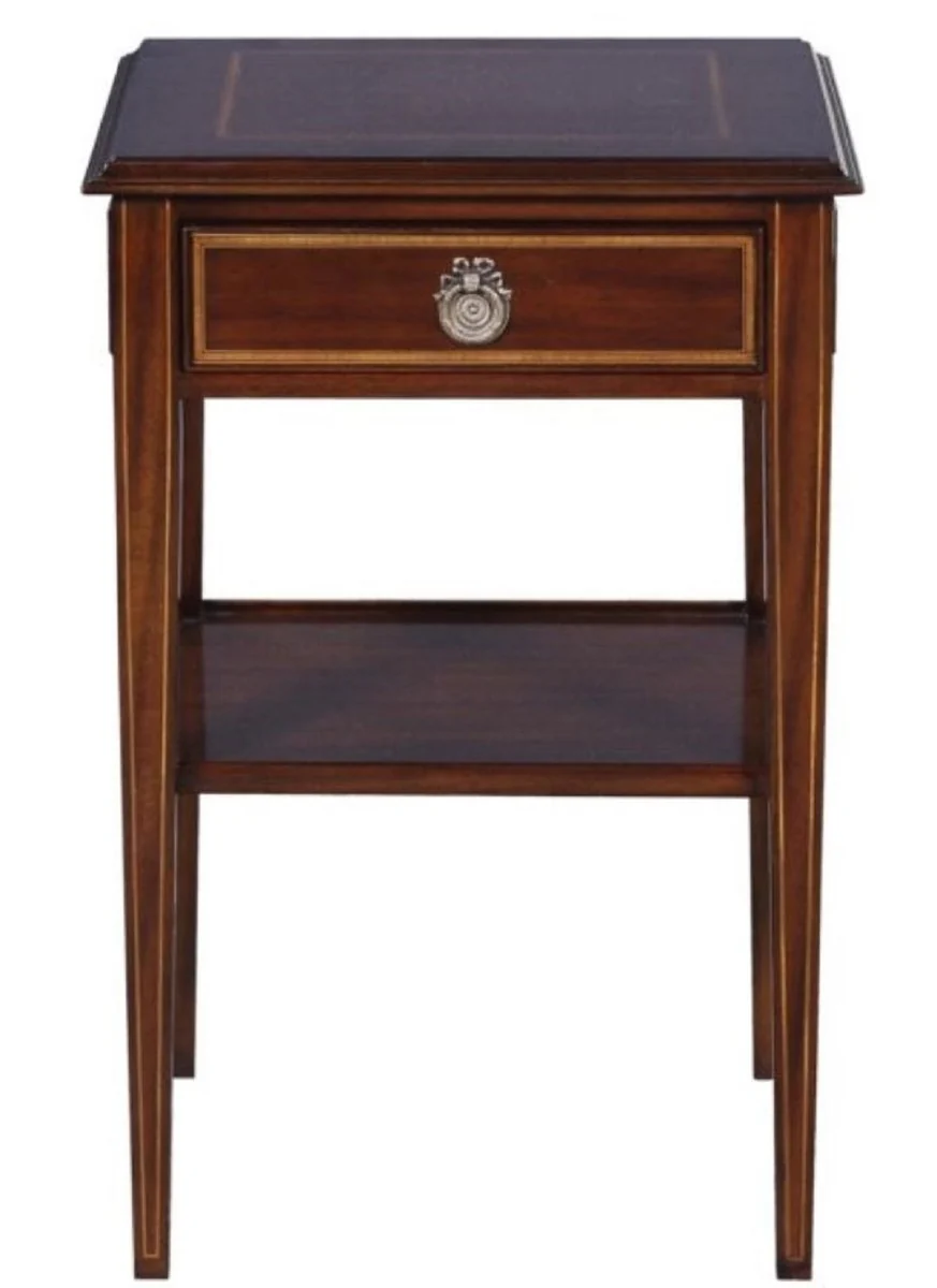 Casa Padrino Mesa Auxiliar de Madera de Caoba de Estilo Art Nouveau de Lujo con Caj¨®n Marr¨®n Oscuro / Oro 40 x 40 x H. 61 cm - Calidad de Lujo