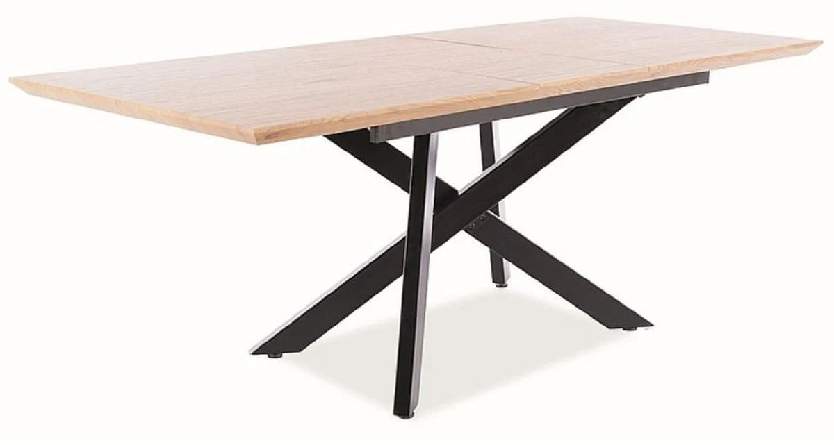 Casa Padrino mesa de comedor de lujo natural / negro mate 160-200 x 90 x A. 76 cm - Mesa de cocina extensible - Muebles de comedor - Muebles de cocina - Muebles de lujo