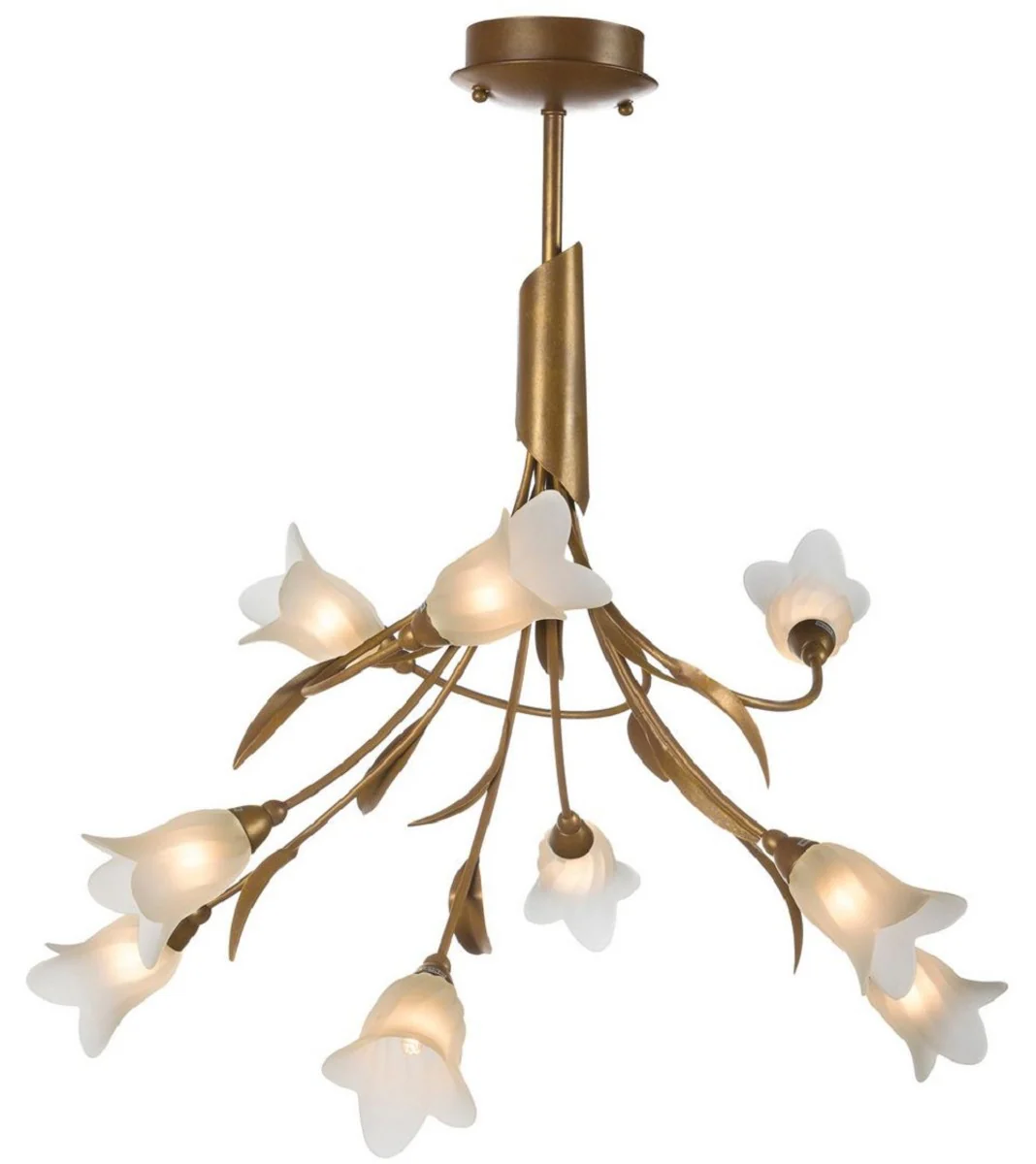 Casa Padrino lámpara colgante de lujo latón / blanco Ø 60 x H. 65 cm - Lámpara Colgante para Sala de Estar