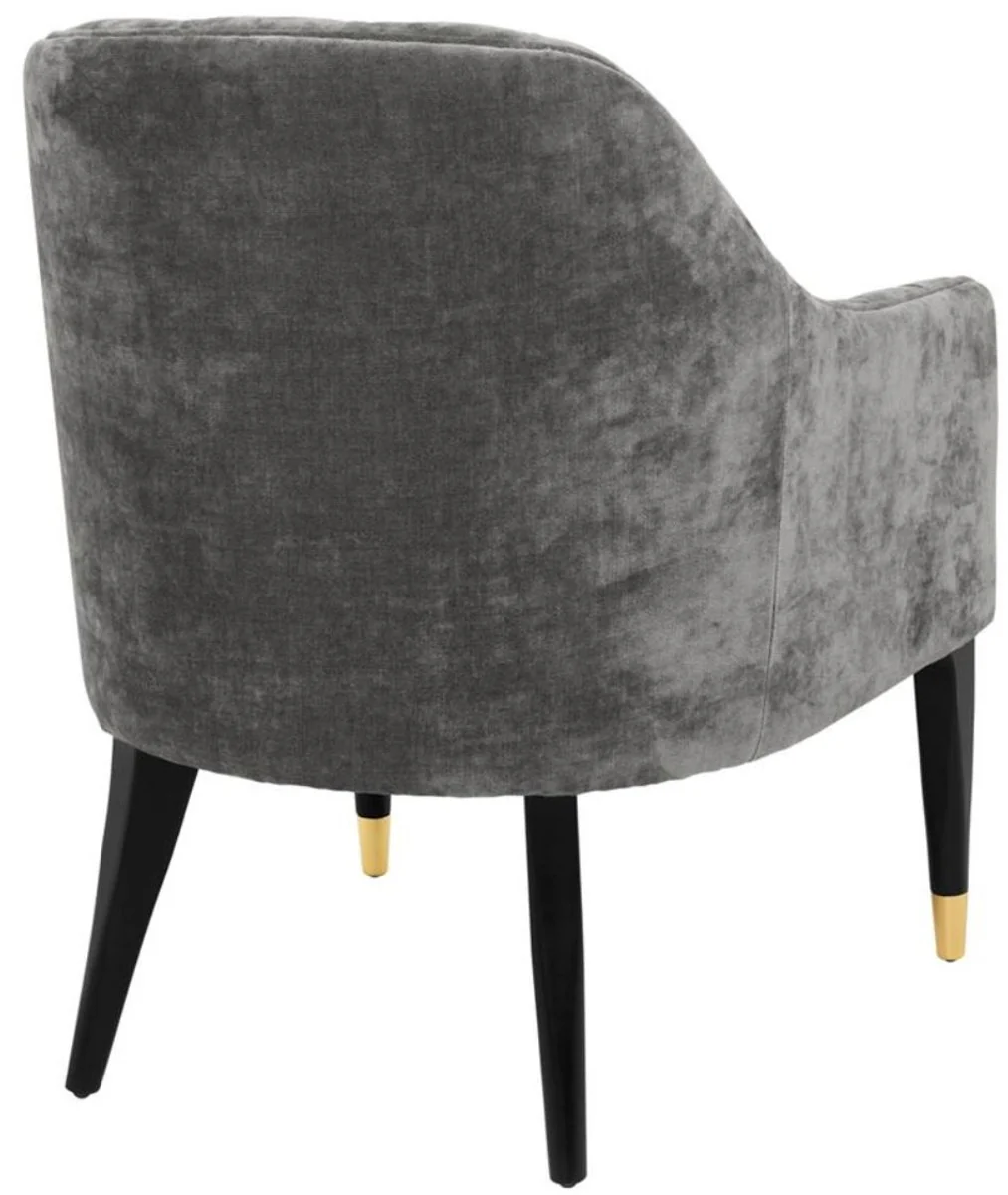 Casa Padrino Sillón de Lujo Gris / Negro / Oro 65 x 80 x H. 88 cm - Muebles Chesterfield