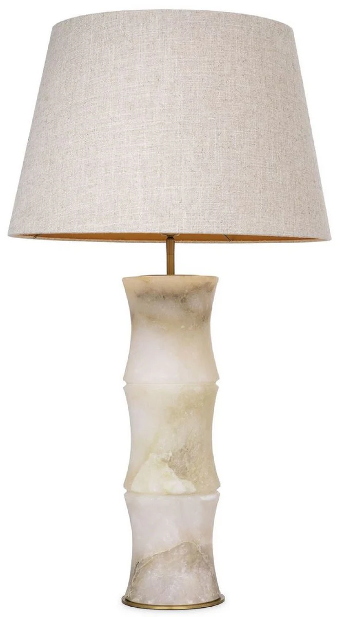 Casa Padrino lámpara de mesa de lujo alabastro / latón antiguo / beige Ø 38 x A. 88 cm - Lámpara de escritorio moderna de alabastro en óptica de bambú - Colección de Lujo