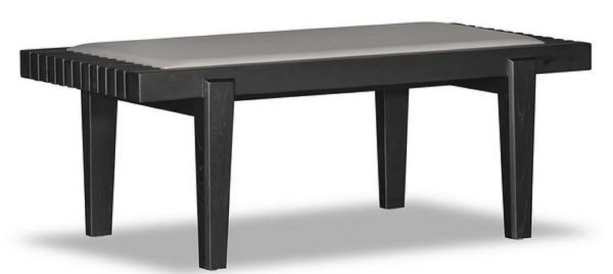 Casa Padrino banco de lujo negro / beige 160 x 47 x H. 42 cm - Banco de Roble Macizo con Cuero Genuino