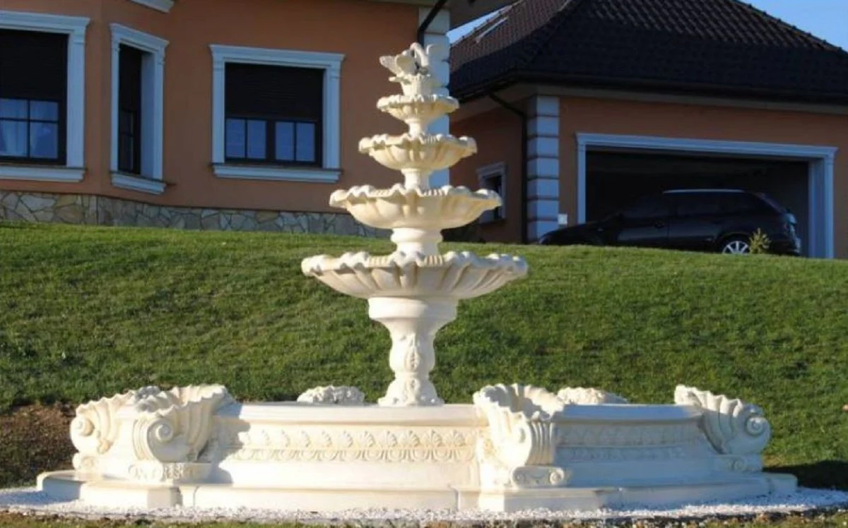 Casa Padrino fuente de decoración de jardín barroco blanco Ø 445 x A. 213 cm - Magnífica fuente de jardín barroco - Fuente con borde - Accesorios de decoración terrazas y jardines barrocos