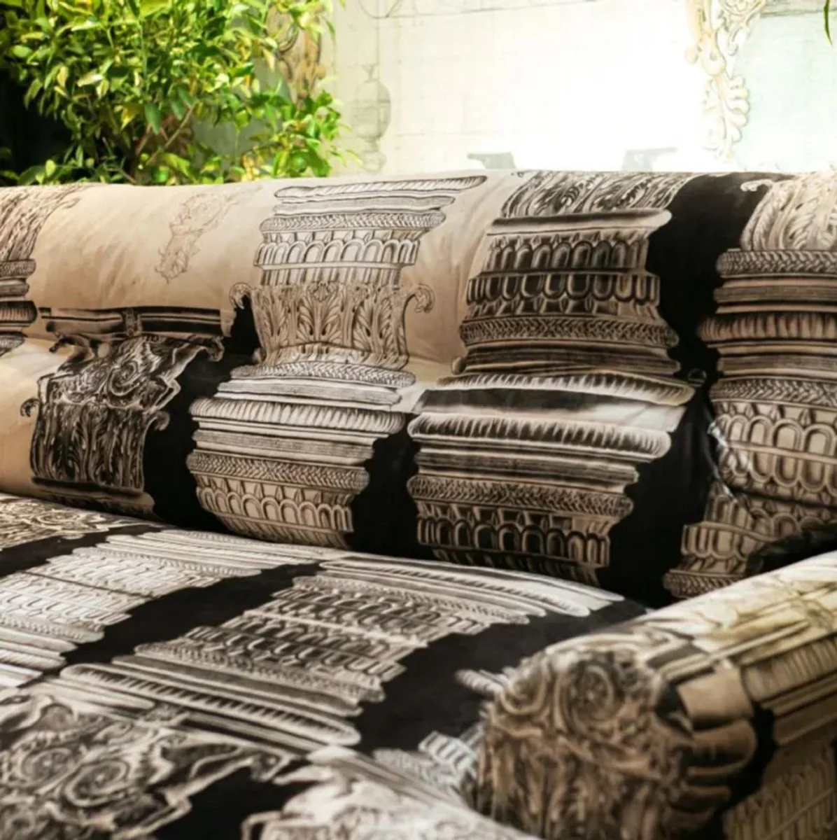 Casa Padrino sof¨¢ de terciopelo de lujo crema / blanco / negro / lat¨®n 200 x 100 x A. 87 cm - Sof¨¢ de sal¨®n - Sof¨¢ de hotel - Muebles de sal¨®n - Muebles de hotel - Muebles de lujo