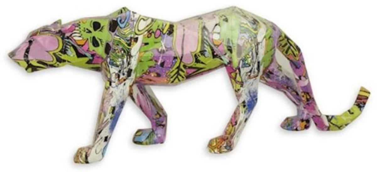 Casa Padrino figura decorativa de diseñador de resina sintética leopardo colorido 66 x 13,6 x A. 24,6 cm - Escultura de decoración de salón - Accesorios de decoración