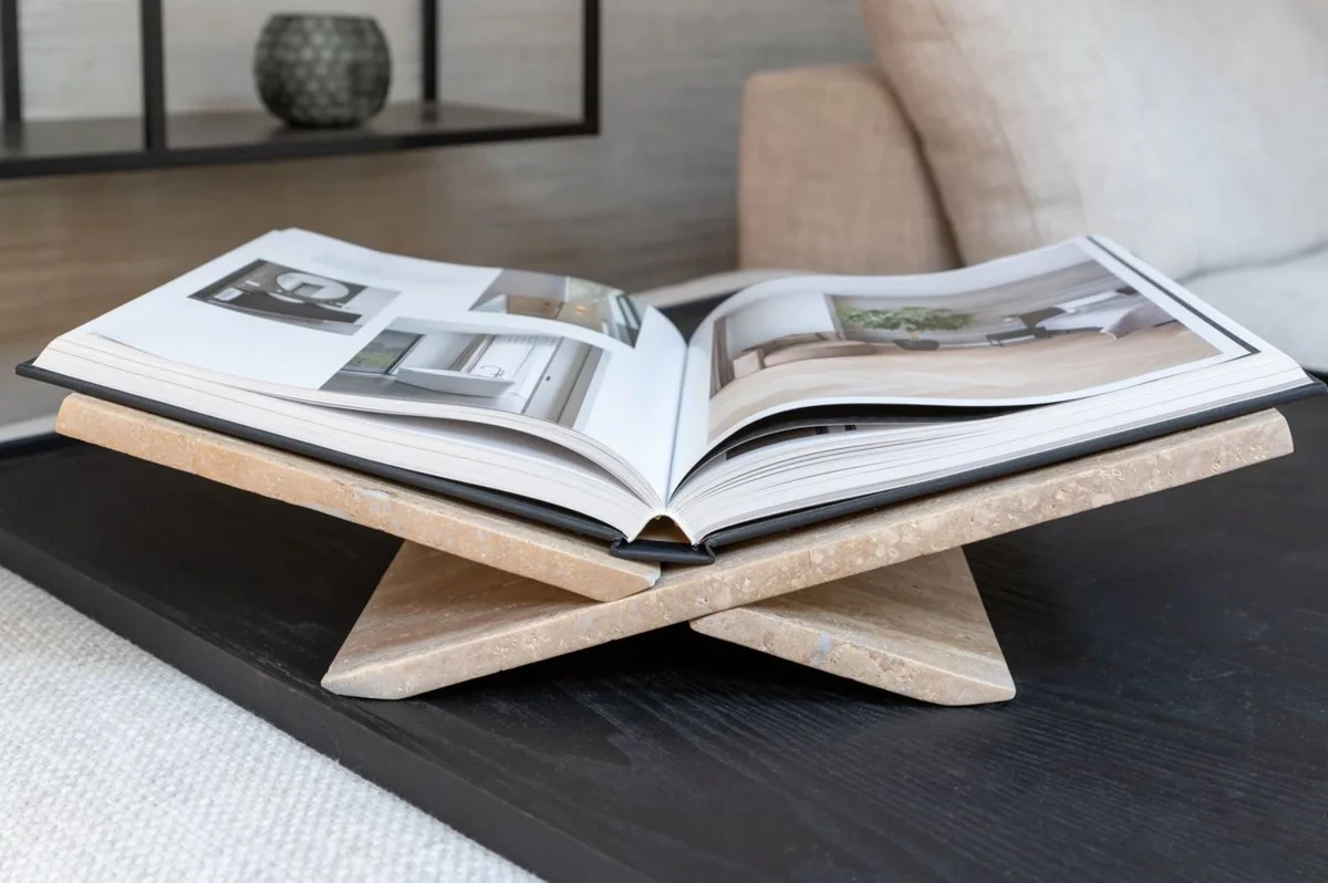 Casa Padrino soporte para libro / sujetalibros de travertino de lujo beige 49,5 cm - Accesorios decorativos