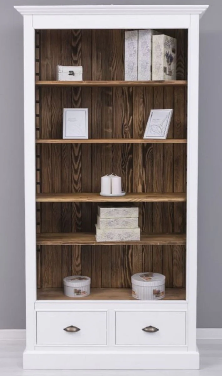 Casa Padrino armario de libros de estilo campestre blanco / marr¨®n 109 x 39 x A. 210 cm - Armario de Sala de Estar de Madera Maciza - Armario de Oficina - Muebles de Estilo Campestre