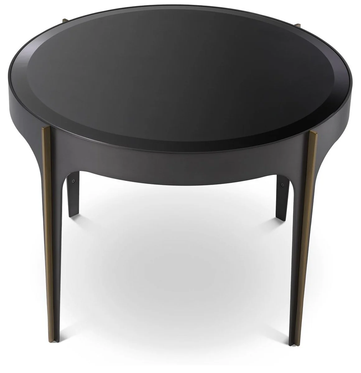 Casa Padrino mesa auxiliar de lujo bronce / lat¨®n / negro ? 64 x A. 43,5 cm - Mesa redonda de acero inoxidable con tapa de vidrio - Muebles de sal¨®n de lujo