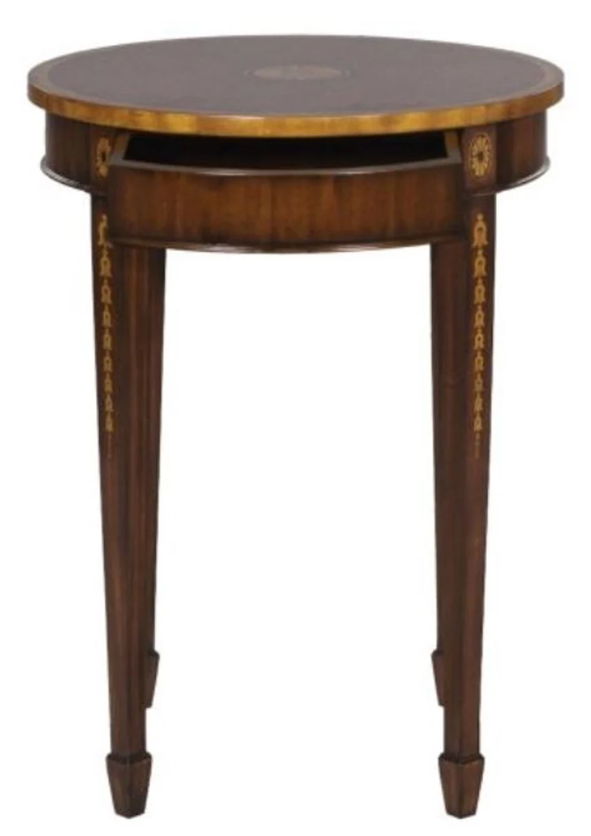 Casa Padrino Lujo Art Nouveau Caoba Mesa Auxiliar Marrón / Oro Ø 51 x H. 69 cm - Mesita Auxiliar Redonda Pequeña con Cajón