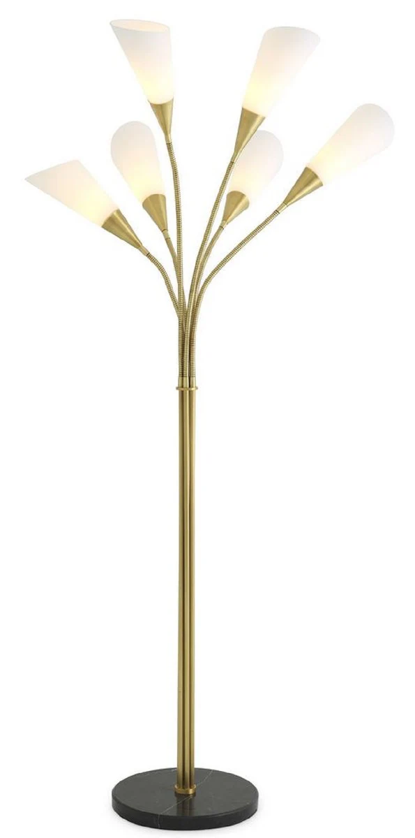 Casa Padrino lámpara de pie de lujo latón antiguo / negro / blanco Ø 140 x A. 188 cm - Lámpara de pie de metal moderna con base de mármol y 6 brazos flexibles - Colección de Lujo
