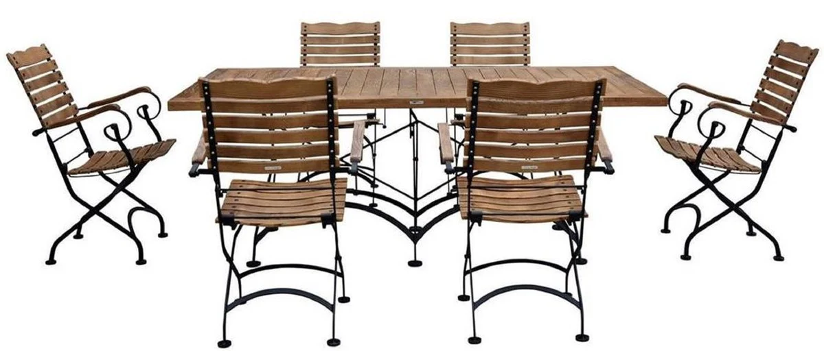 Casa Padrino conjunto de muebles de jard¨ªn Art Nouveau marr¨®n / negro - 1 Mesa de comedor de jard¨ªn Art Nouveau y 6 Sillas de jard¨ªn Art Nouveau - Muebles de Gastronom¨ªa y de Jard¨ªn Art Nouveau