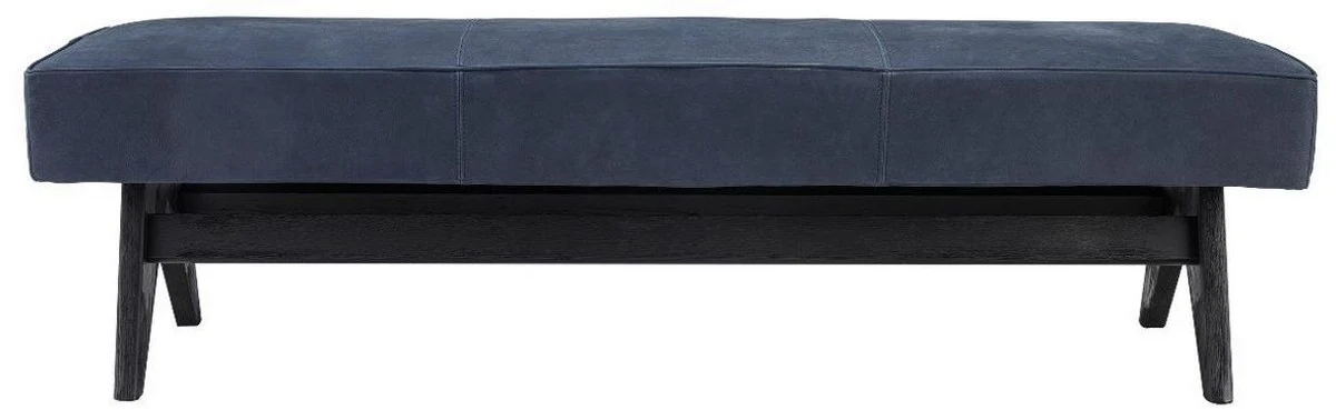 Casa Padrino banco de piel genuina de lujo azul / negro 164 x 54 x A. 44 cm - Banco de madera maciza tapizado con cuero de b¨²falo nobuck fino - Muebles de Lujo