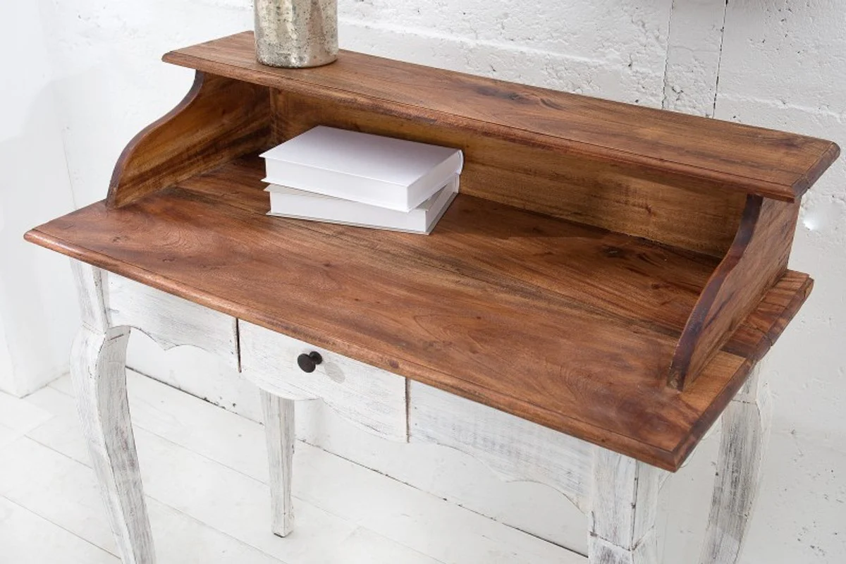 Escritorio de estilo country Casa Padrino blanco antiguo / natural 80 x 40 x H. 92 cm - Escritorio con aspecto elegante y descuidado