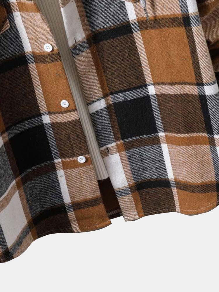 Long Sleeve Hooded Flannel Plaid Overshirt