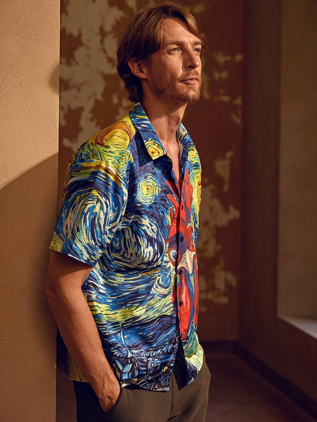 Rooster Chest Pocket Short Sleeve Casual Shirt