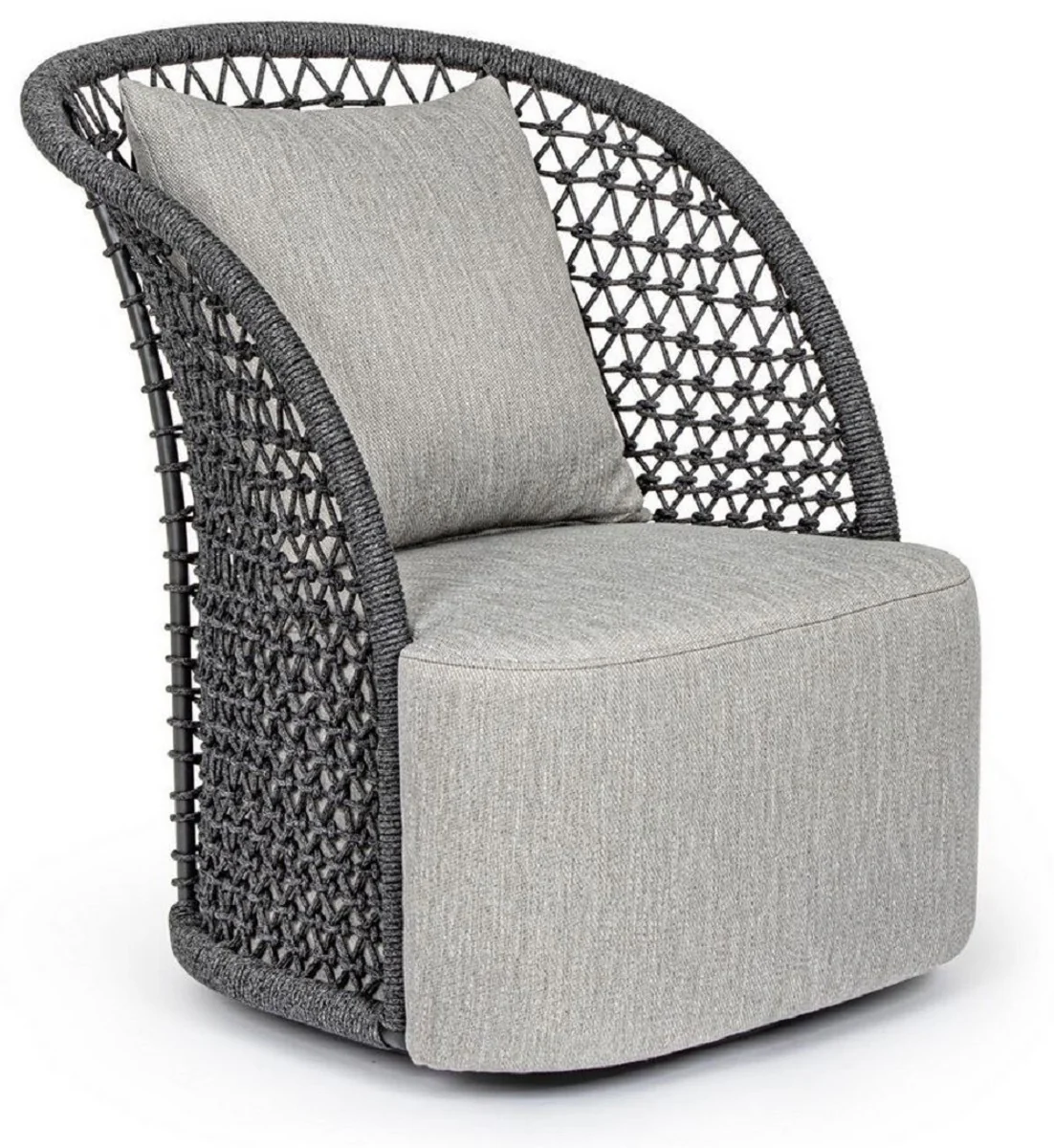 Casa Padrino sillón de jardín de lujo con cojin gris / antracita 77 x 81 x A. 93 cm - Sillón de jardín y terraza resistente a la intemperie - Muebles de Jardín y Terraza - Calidad de Lujo