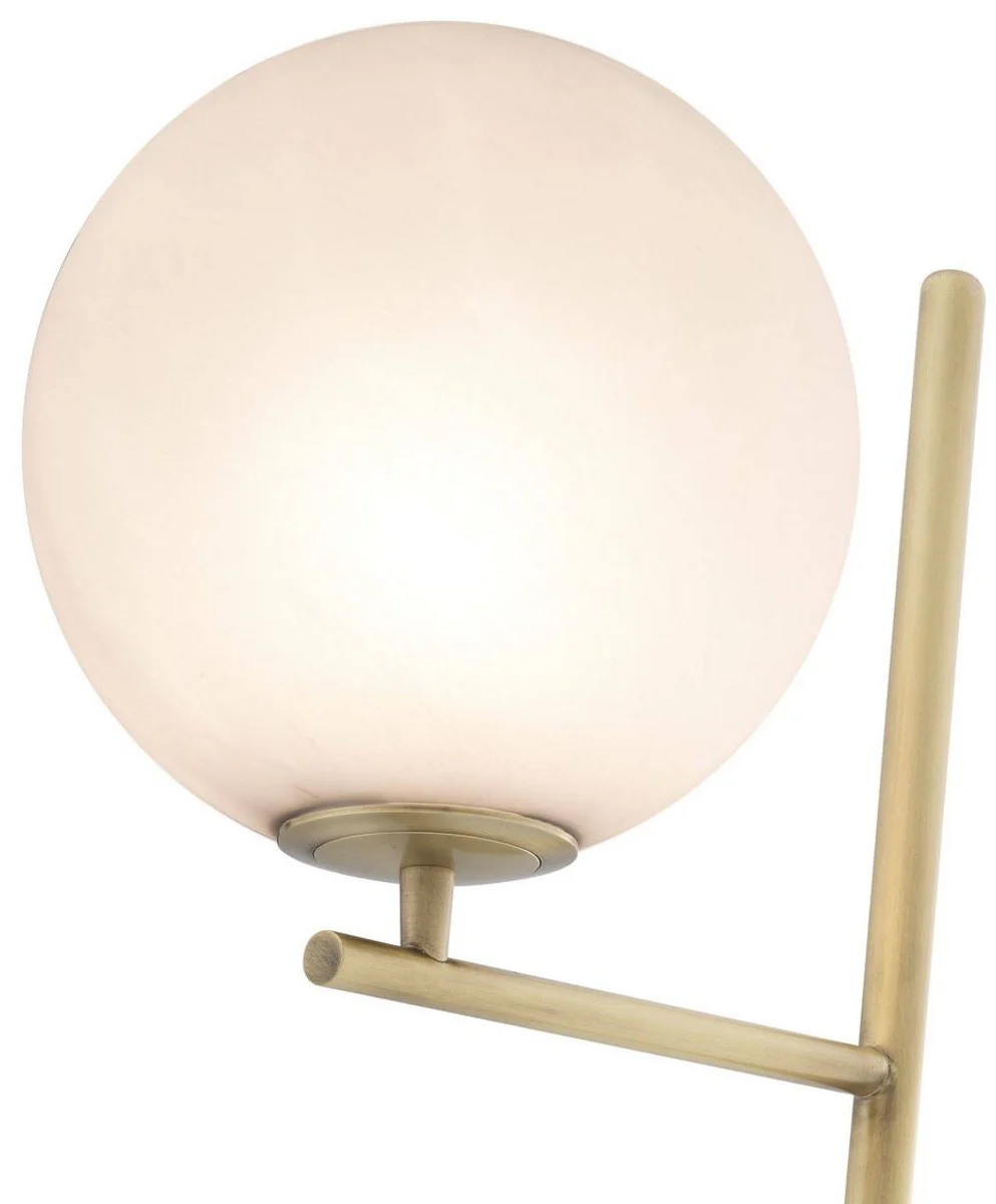 Casa Padrino lámpara de pie de lujo latón antiguo / negro / blanco 39 x 30 x A. 159 cm - Lámpara de pie moderna de metal con base de mármol y pantalla de vidrio redonda - Calidad de Lujo