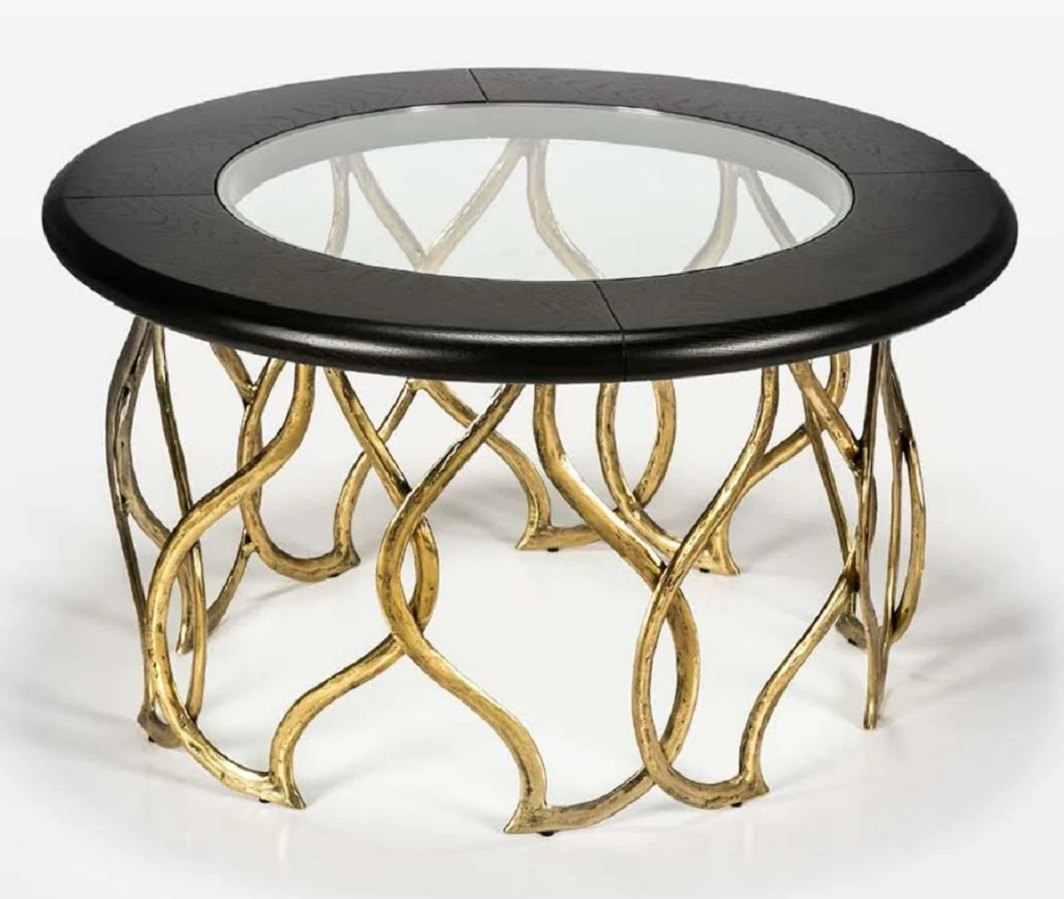 Casa Padrino mesa de centro de lujo negro / lat¨®n ? 80 x A. 45 cm - Mesa de sal¨®n redonda con tapa de vidrio - Muebles de sal¨®n de lujo