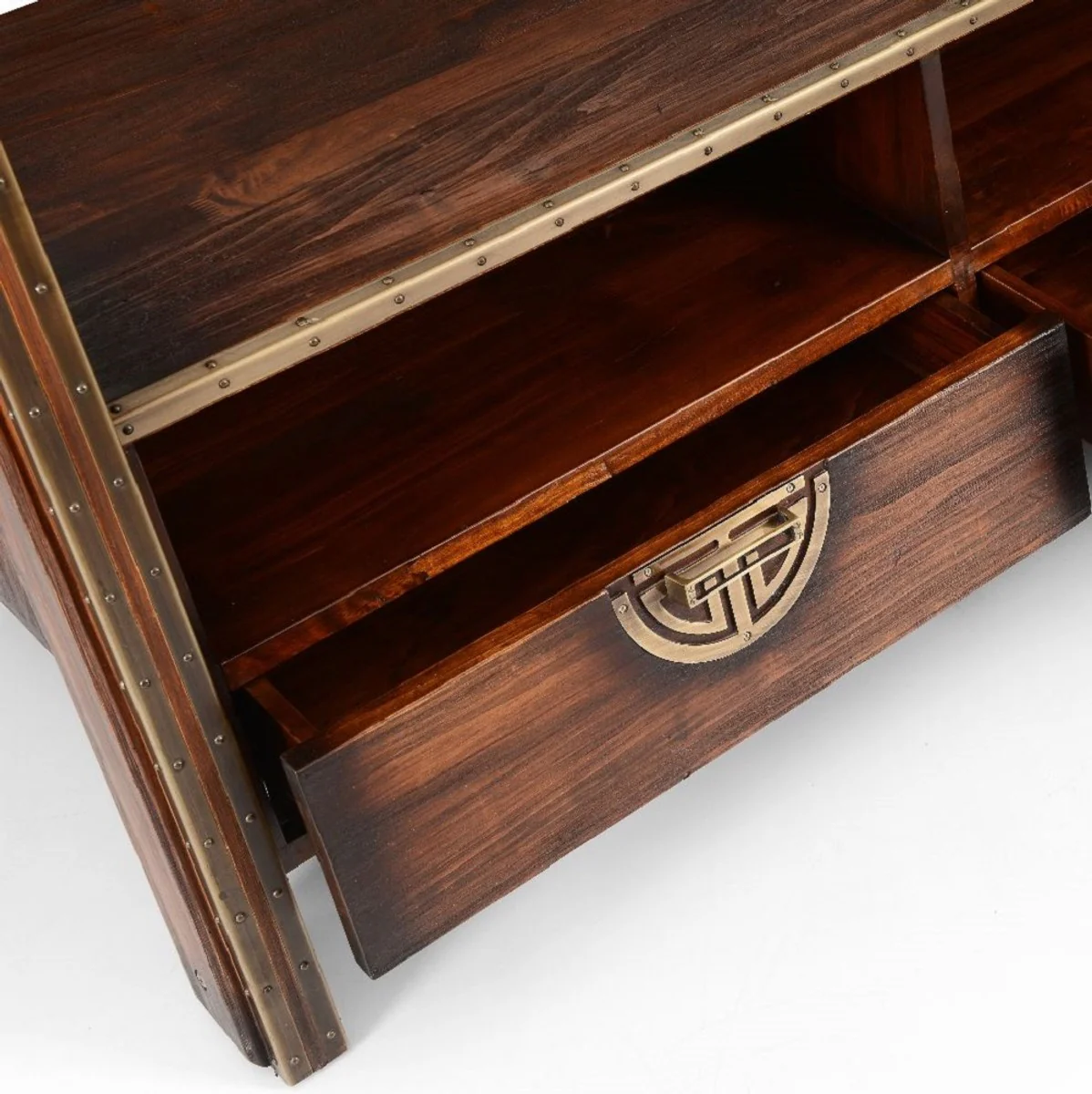 Casa Padrino armario estante de estilo vintage de lujo marr¨®n oscuro / lat¨®n 140 x 60 x A. 240 cm - Armario de libros de madera maciza - Muebles de oficina - Muebles de estilo vintage de lujo