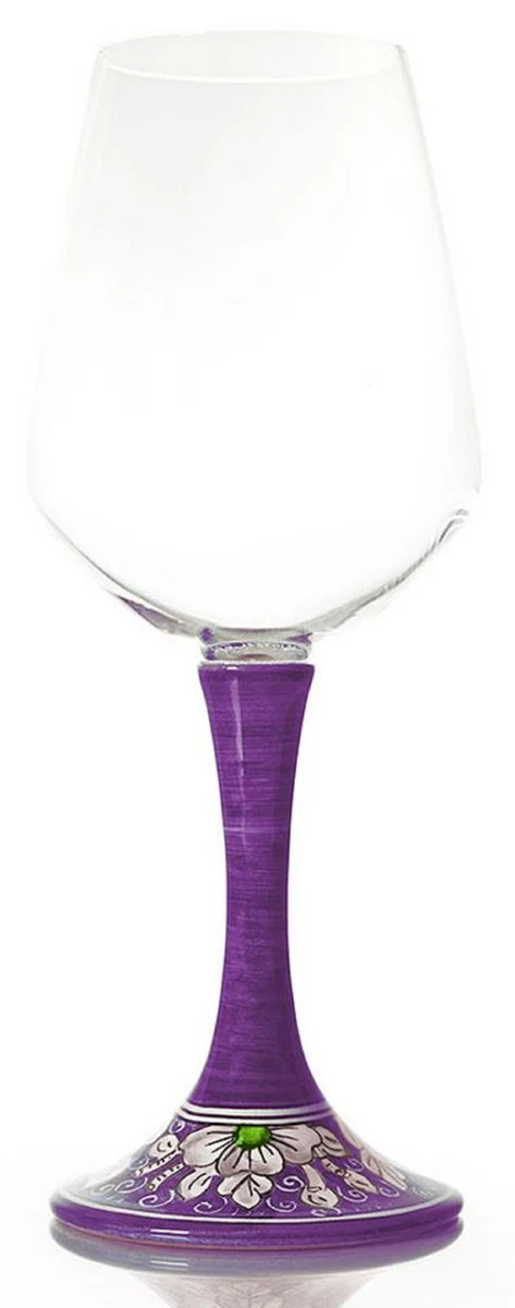 Casa Padrino conjunto de 6 copas de vino de lujo p¨²rpura / multicolor A. 23,5 cm - Copas de vino hechas y pintadas a mano - Accesorios hoteles y restaurantes - Calidad de lujo - Hecho en Italia