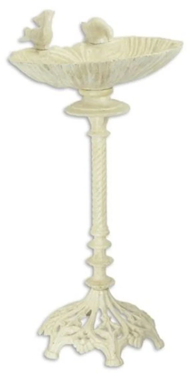 Casa Padrino Art Nouveau bañera para pájaros con 2 pájaros decorativos crema 50 x A. 93 cm - Bañera para pájaros de hierro fundido - Accesorios de decoración de jardín y terraza