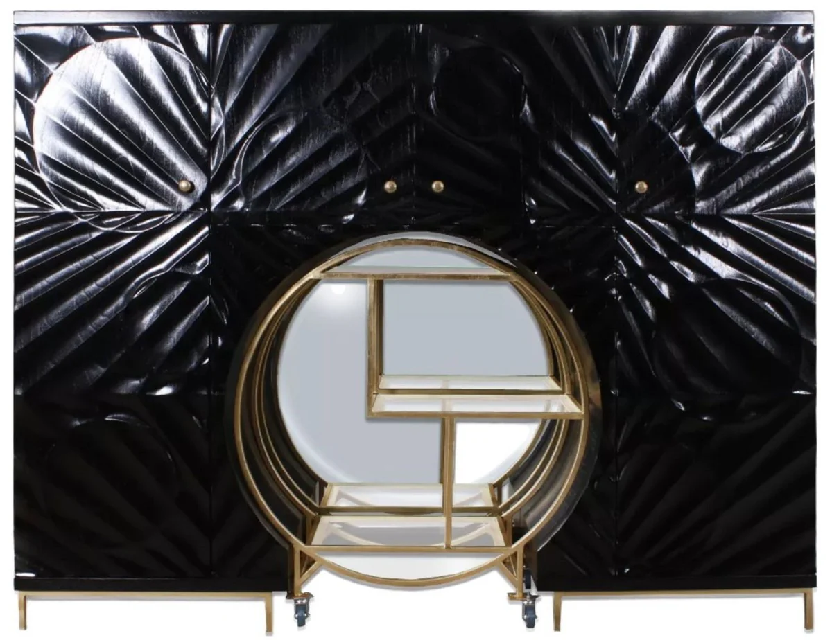 Casa Padrino armario bar de lujo negro / lat¨®n 178 x 45 x A. 140 cm - Armario bar de madera maciza - Muebles de bar - Muebles de sal¨®n - Muebles de hotel - Muebles de lujo